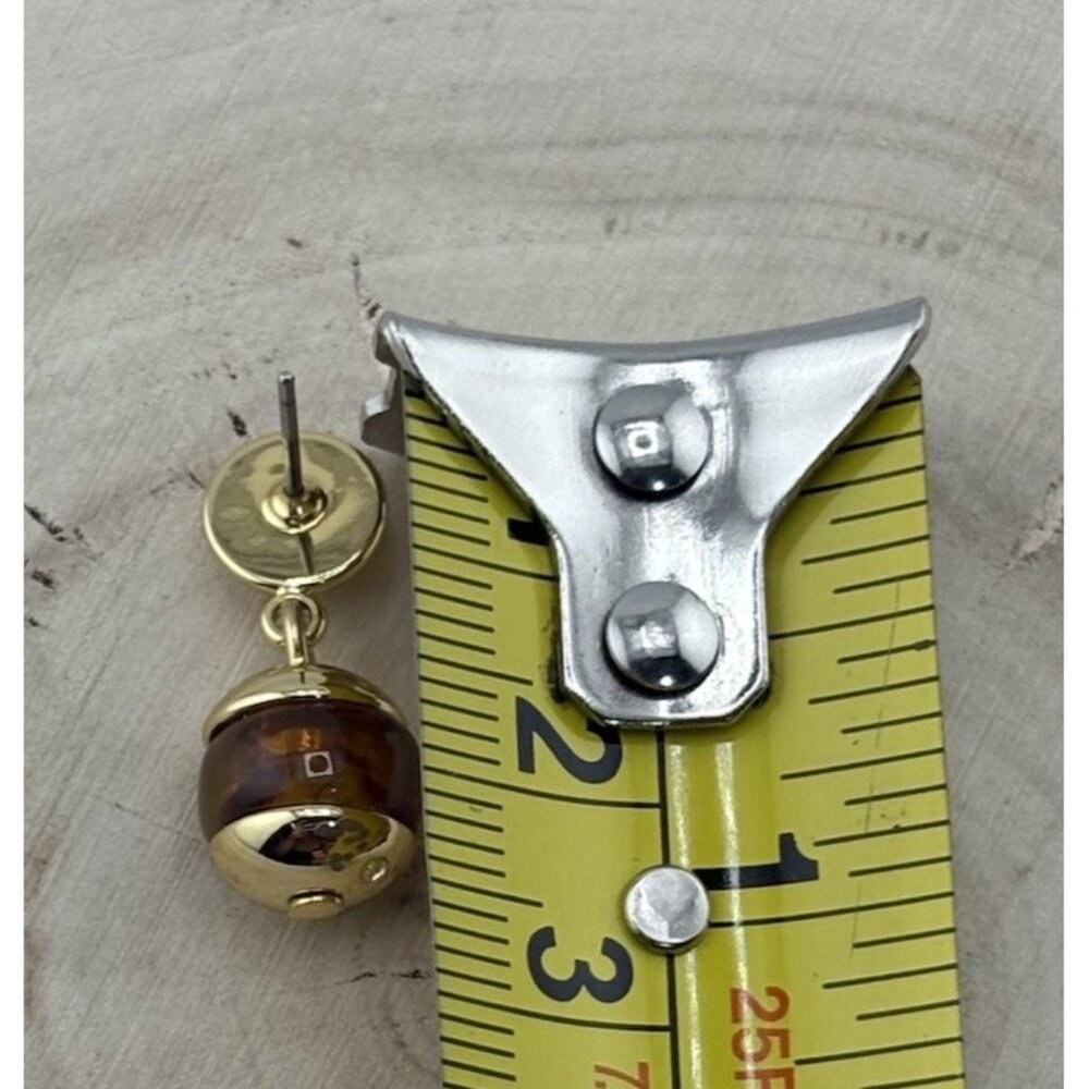 Gold Tone Tiger Eye Bead Drop Earrings Stud Dangle Vintage Style Costume Jewelry - Picture 5 of 6